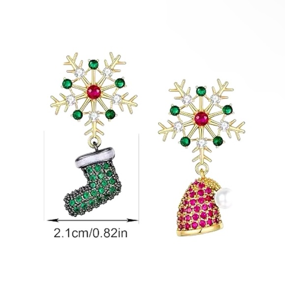 Snowflake Christmas Earrings - Rhinestone Luxury Crystal Drop Earrings - Picture 4 of 7